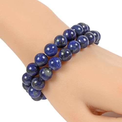 Justinstones Gem Semi Precious Gemstone 10mm Round Beads Stretch Bracelet 7 Inch Unisex - color: Natural Lapis