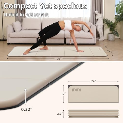 Foldable Yoga Mat Extra Thick 0.32 Inches（8mm） - SGS Certified POE Material Exercise Mat, Non-Slip Design Fitness Mats, Multi-Purpose Workout Mats for Studio or Home Use - color: Beige