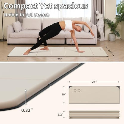 Foldable Yoga Mat Extra Thick 0.32 Inches（8mm） - SGS Certified POE Material Exercise Mat, Non-Slip Design Fitness Mats, Multi-Purpose Workout Mats for Studio or Home Use - color: Beige