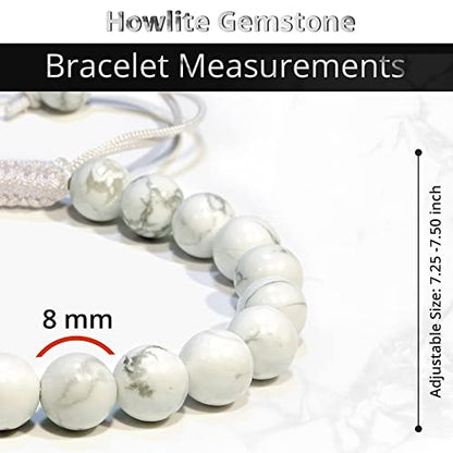 ANAYA AGATE Energy Protection Crystal Handmade Adjustable Bead Bracelet Perfect for Men, Women’s Christmas Gift - Gemstone Healing Stretch Bracelet Pulsera Para Hombre Mujer Stocking Stuffer - color: Howlite