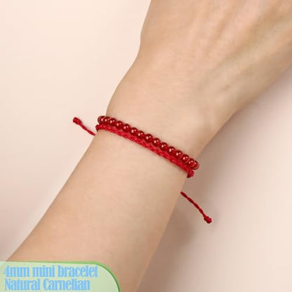 QOGIR 2pcs Handmade Healing Bracelet, Natural Gem Stone Crystal Elastic Bracelet - color: Carnelian(Vitality and Energy), size: 4mm