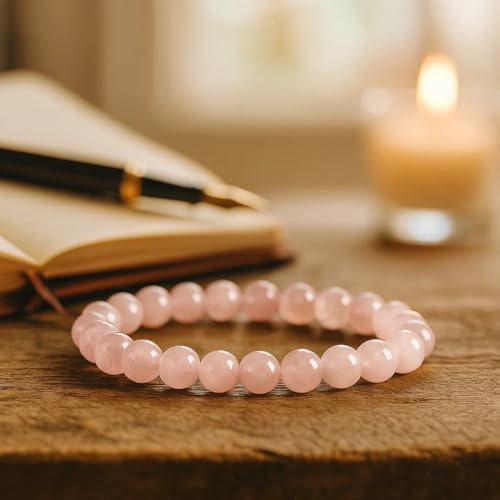 Cherry Tree Collection - Small, Medium, Large Sizes - Gemstone Beaded Bracelets For Women and Men - 8mm Round Beads - color: Madagascar Rose Quartz, size: Medium