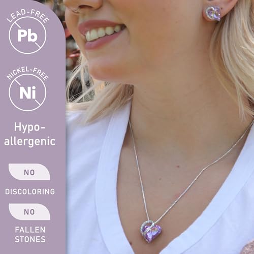 Leafael Gift Necklaces for Women, Infinity Love Birthstone Heart Crystal Pendant, Birthday Anniversary Jewelry for Wife, Mom, and Her, Silver Plated, 18" + 2" Adjustable Chain - color: 06-June-Alexandrite Light Purple