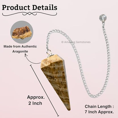 Amazing Gemstone Aragonite Crystal Pendulum for Divination - Certified Dowsing Crystals and Healing Stones for Chakra Balancing and Meditation - Enhance Reiki Spiritual Growth - color: Aragonite