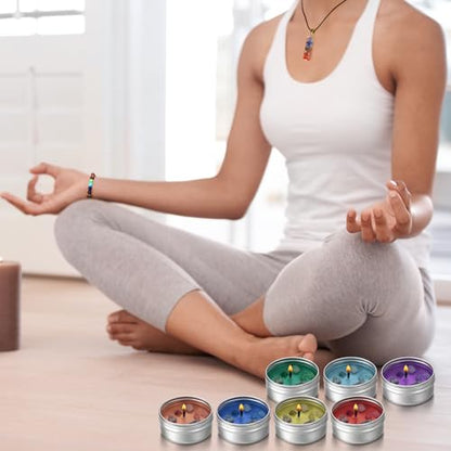 9 Pcs Chakra Candles Set with Healing Crystal Bracelet Necklace Spiritual Gifts for Women Meditation Scented Soy Aromatherapy Healing Candles Reiki Gifts for Positive Energy Yoga Relaxation