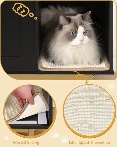 Hzuaneri Cat Litter Box Enclosure,Hidden Litter Box Furniture with Storage, Large Wooden Cabinet with Sisal Mat, Modern Cat Washroom for Living Room, Bedroom, Entryway, Black and Gold CB01504G - color: Black and Gold