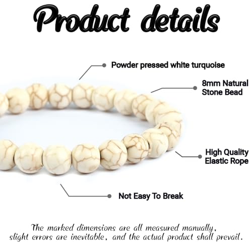 Natural Energy Healing Stone Charm Bracelet 8mm Natural Energy Healing Lava Rock Bracelet - Unisex - color: ZLY-White turquoise
