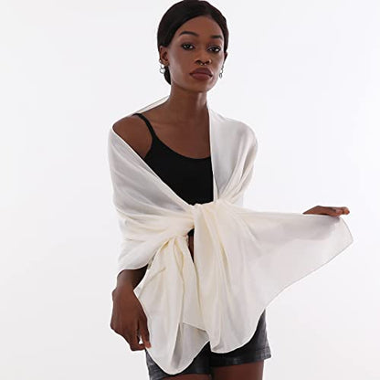 Womens Scarf Pashmina Shawls and Wraps for Evening Dresses Like Chiffon Silk Scarf for Bridal Wedding - color: Ivory