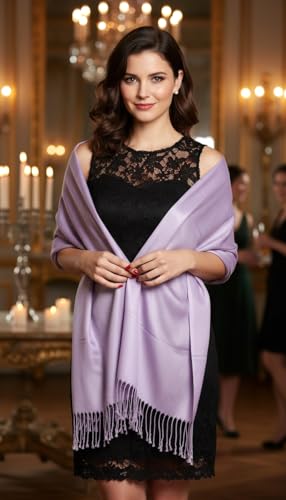 Pashmina Shawls Wraps for Women. Dress Cover Up Formal. Cashmere Feel Wrap for Evening Dress. - color: Lavender Purple