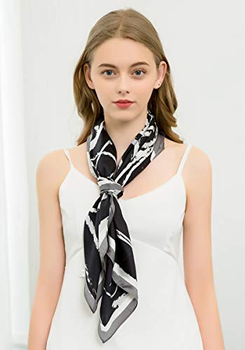 ANDANTINO 100% Pure Mulberry Silk Scarf 35" Large Square Lightweight Headscarf –Women’s Hair Wraps-With Gift Packed - color: 1-black