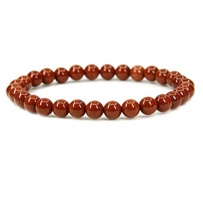 Angelstones Handmade Natural Healing Gemstone 6mm Round Beads Stretch Crystal Bracelet 7 Inch Unisex - color: Red Jasper