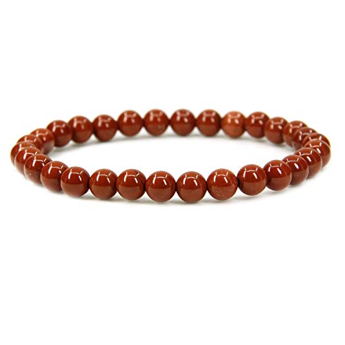 Angelstones Handmade Natural Healing Gemstone 6mm Round Beads Stretch Crystal Bracelet 7 Inch Unisex - color: Red Jasper