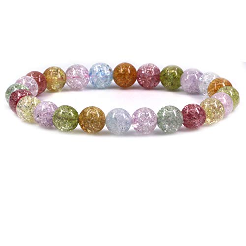 Amandastone Natural Gemstone 8mm Round Beads Stretch Bracelet 7 Inch - color: Multicolor Crackle Quartz