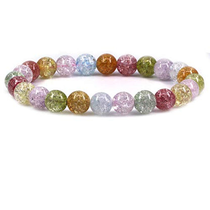 Amandastone Natural Gemstone 8mm Round Beads Stretch Bracelet 7 Inch - color: Multicolor Crackle Quartz