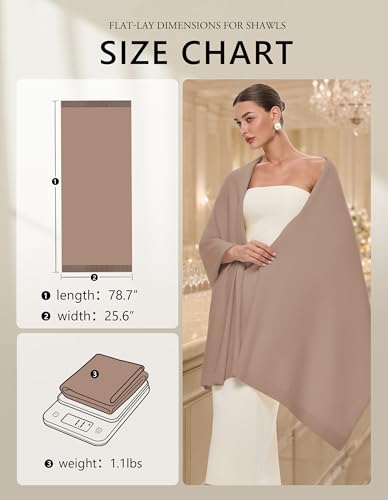 PULI Women's Pashmina Shawl Wraps for Evening Dress Large Scarf Blanket Long Wedding Bridal Winter Warm Shoulder Wrap - color: Tan