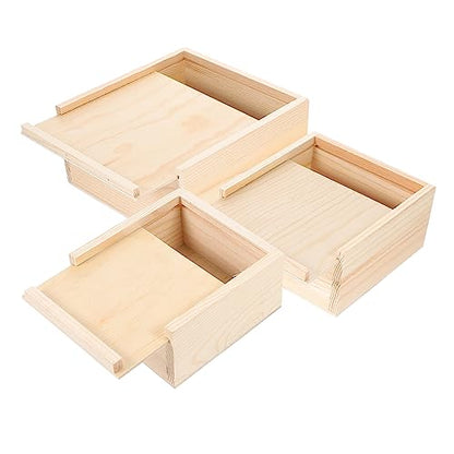 3Pcs Wooden Storage Box Minimalist Design with Slide Top for Jewelry Crafts and Keepsakes Natural Grain Decorative Organizer
