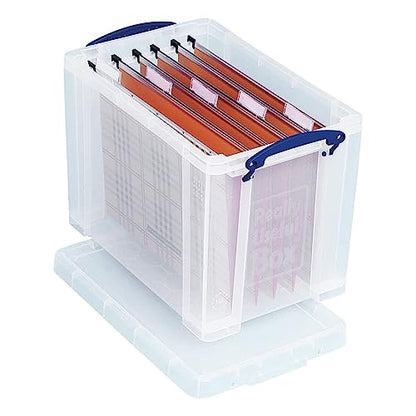 Really Useful Box 19 Liter Plastic Stackable Storage Container w/Snap Lid & Built-In Clip Lock Handles for Home & Office Organization, Clear (2 Pack)