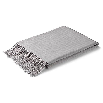 CUDDLE DREAMS Premium Cashmere Throw Blanket with Fringe, Luxuriously Soft (Greek Key) - color: Greek Key