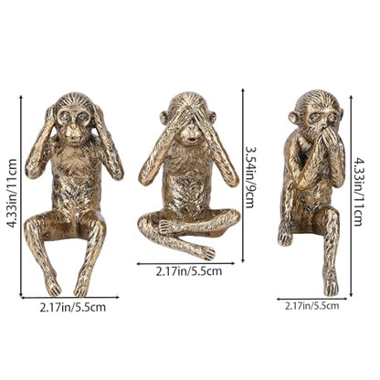 DOVDOV Three Wise Monkeys Statue Set: Hear No Evil, See No Evil, Speak No Evil Monkey Sculpture Gold Home Decor for Bookshelves, Offices, Living Room Coffee Tables, and Partition Decor Small Figurine
