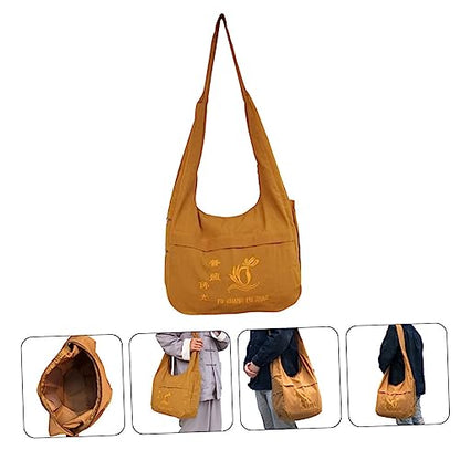 NOLITOY Buddhist Monk Sling Bag Ethnic Style Cotton Canvas Backpack for Meditation and Travel Water-Resistant Adjustable Strap and Spacious Storage