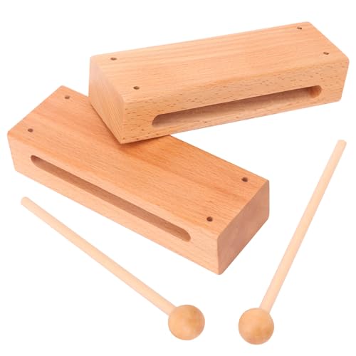2 Set Solid Wood Rhythm Block with Mallet - Durable Musical Percussion Instrument, Fit for Musical Wood Block for Adults - Versatile Hand Percussion with Natural Acoustic Resonance