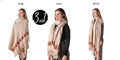 Meditation Shawl or Blanket, Vegan Wool Wrap, Oversize Scarf, Indian Blanket. Unisex - color: Light Brown