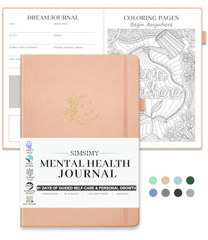 Mental Health Journal, 91-Day Self Care Journal for Women Men, Guided Anxiety & Stress Relief Journal with Mood Tracker, Cognitive Behavioral Therapy Journaling with Mental Health Coloring Pages & Dream Log - color: Pink