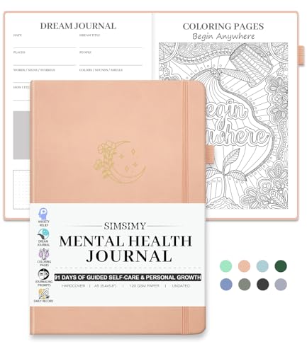 Mental Health Journal, 91-Day Self Care Journal for Women Men, Guided Anxiety & Stress Relief Journal with Mood Tracker, Cognitive Behavioral Therapy Journaling with Mental Health Coloring Pages & Dream Log - color: Pink
