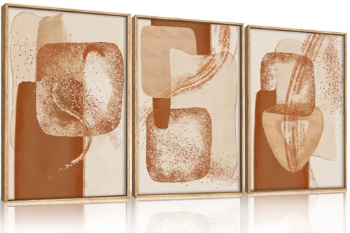 Celestdeco Large Neutral Abstract Orange Framed Canvas Wall Art Set,Modern Minimalist Block Wall Decor,Boho Beige Brown Geometric Artwork for Living Room,Bedroom,Dining Room,Office-16 x24 x3 - color: Abstract Beige Wall Art, size: 16"L x 24"W