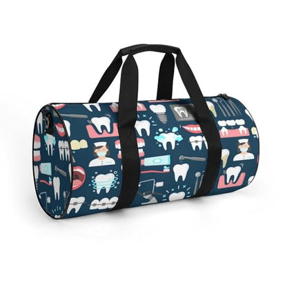 Teeth Dental Seamless Pattern Cylindrical Portable Fitness Bag, Large Capacity Handbag - color: Teeth Dental Seamless Pattern
