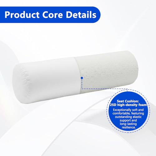 Cylinder Bolster Pillow Insert Set of 2, Bedding Round Pillows Inserts for Indoor and Outdoor Foam Filled, Only Insert (White, 6 * 17in)