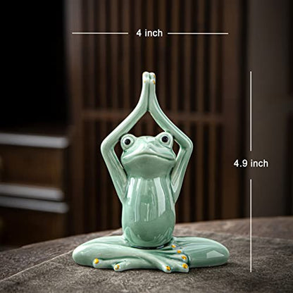 OwMell Ceramic Zen Frog Decor, Ceramic Yoga Pose Meditation Frog Staute for Home Zen Decoration - Namaste - style: Namaste