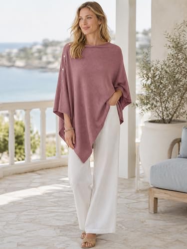 MissShorthair Versatile Women's Poncho Shawl Wrap Soft Lightweight Knitted Cape Scarf for Spring Summer Fall Winter