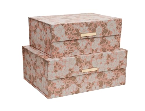 2-Piece Decorative Keepsake Storage Boxes with Lids, Soft Blush & Warm Neutral Floral, Cardboard Memory Boxes with Decorative Metal Accents, Stackable Decorative Storage for Home Décor - color: Soft Blush