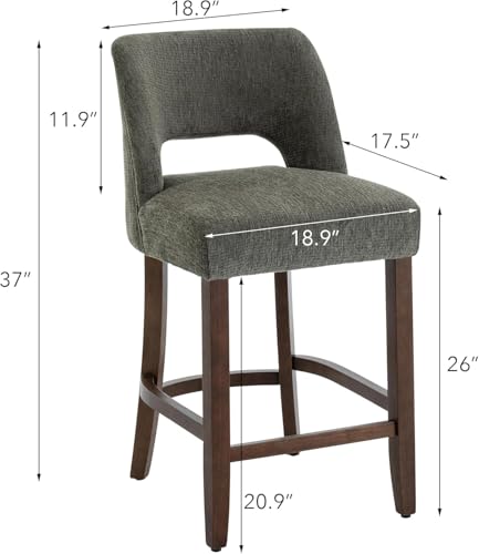 VKNOW Bar Stools Set of 2, 26" Upholstered Counter Height Bar Stools, Modern Counter Stools with Wood Legs for Kitchen Island Dining Room Bar, Green