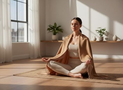 HANDTECHINIDA Tibetan Woolen shawl for Meditation Yoga Travel Champagne Nursing Pashmina Kashmiri Plus size Prayer Wrap - color: Shawl-5