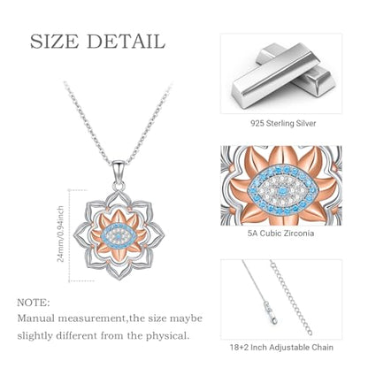 Evil Eye Necklace for Women 925 Sterling Silver, Protection Necklace with Blue Evil Eye Charm, Evil Eye/Lotus Pendant Jewelry, Birthday Christmas Gifts for Her - style: Lotus Evil Eye 02