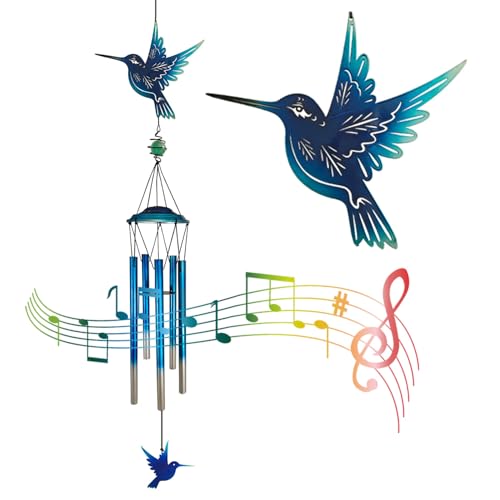 Outdoor Wind Chimes Hummingbird Metal WindChimes Gift for Outside/Indoors, Home, Lawn, Porch, Patio, Garden Decor, Yard Decoration (Bule Hummingbird) - color: Bule
