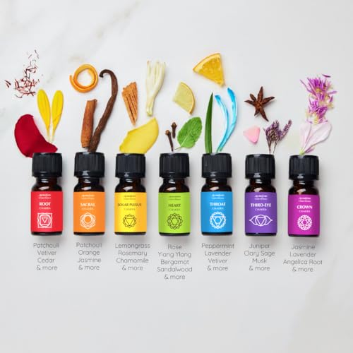 7 Chakra Essential Oil Diffuser Blend Gift Set by Aromafume | 7X 10ml/0.33 fl oz |Aromatherapy Oils for Meditation, Chakra Balance| Yoga & Reiki Gifts| Essential Oil Set for Plexus, Root Chakra