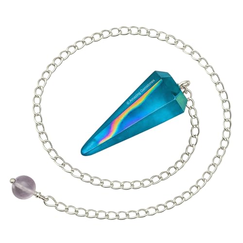 Amazing Gemstone Aqua Aura Quartz Crystal Pendulum for Divination - Certified Dowsing Crystals and Healing Stones for Chakra Balancing and Meditation - Enhance Reiki Spiritual Growth - color: Aqua Aura Quartz