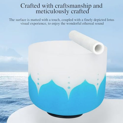 Singing Bowl, 8 Inch Frosted Quartz Crystal Sound Bowl Crystal Singing Bowls with sheepskin percussion stick for Meditation and Stress Relief (Blue) - color: Blue