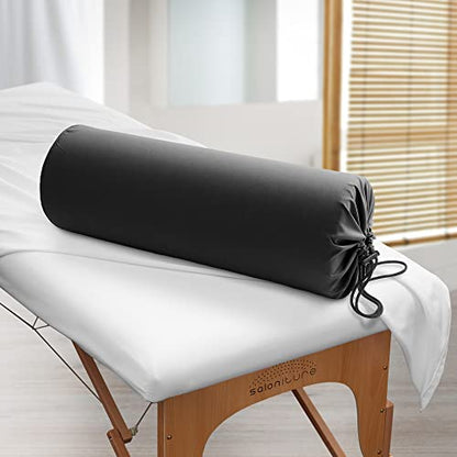 Saloniture Microfiber Cylinder Pillow Case Cover for Massage Table Bolsters - 30 x 9 Inch with Drawstring Closure, Black - color: Black