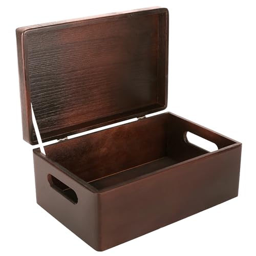 Creative Deco Large Brown Wooden Box Storage with Hinged Lid | 11.8x7.87x5.51in (+-0.5) | Keepsake with Handles | Decorative Gift Box for Tool Toy Storage | Acacia-Like Wood Keepsake Chest Trunk - color: Brown, size: L | Handles