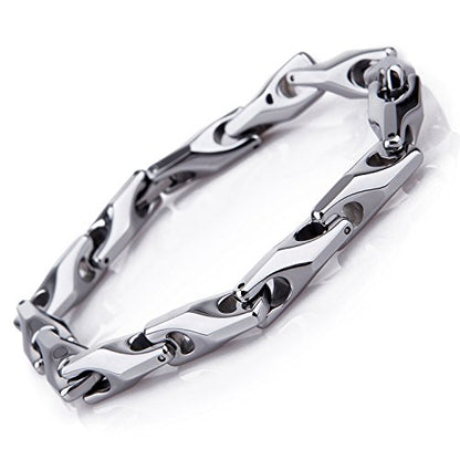 Urban Jewelry Men’s Wheat Link Bracelet Collection – Tungsten Carbide Base, 3-Sided Links, 8.3 Inch, Black, Silver & 24K Gold Plated Variations, Scratch-Resistant, Gift Box - color: Silver Plated over Tungsten Bracelet