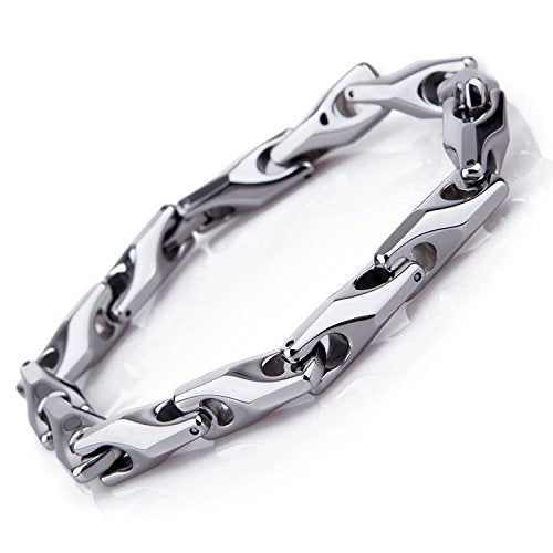 Urban Jewelry Men’s Wheat Link Bracelet Collection – Tungsten Carbide Base, 3-Sided Links, 8.3 Inch, Black, Silver & 24K Gold Plated Variations, Scratch-Resistant, Gift Box - color: Silver Plated over Tungsten Bracelet