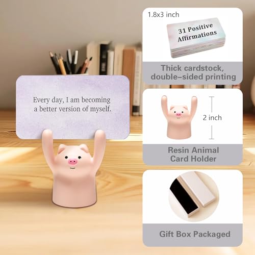 SWITHOM Affirmation Cards with Pink Pig Holder – 31 Positive Daily Messages for Women to Build Confidence & Joy – Cute Aesthetic Desk Accessories, Self-Care Motivational Gift & Inspirational Gifts for Women, Best Friend, Sister