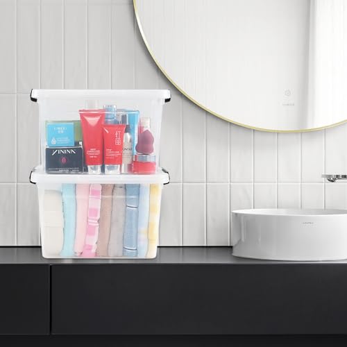 12 Quart Plastic Storage Latch Box with Handle, Plastic Bin with Lid, 6 Pack