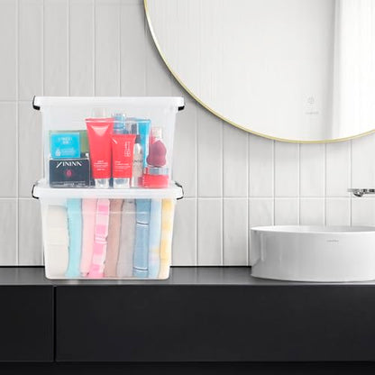 12 Quart Plastic Storage Latch Box with Handle, Plastic Bin with Lid, 6 Pack