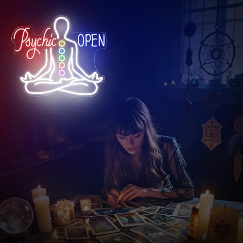 Psychic Open Neon Sign Charka Neon Light, Yoga Led Sign, Exercise Room Wall Decor, Buddha Lotus, Pilates Studio Art Meditation Room Wall Art Yoga Lover Gift, Psychic Chakras Healing Exercise, 20"*x17.3" - color: Psychic Open