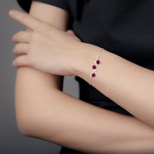 Angara - Women's Chain Bracelet in 14K Solid Gold/Platinum | Tree Branch Bracelet for Anniversary, Wedding, Birthday Gift | Round Sapphire | Ruby | Emerald | Diamond - size: 6 mm